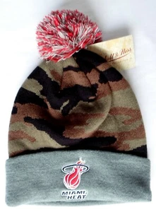 Miami Heat Knit Beanie Hat  CAMO NBA One Size OSFM Winter Cuffed Pom Cap - Picture 1 of 3