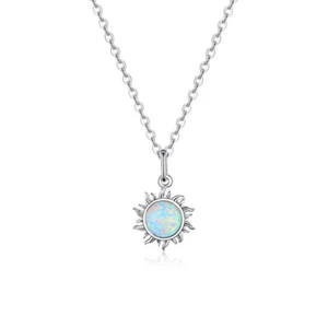 Nuova Collana Argento Sterling Donna Bianco Opale Sole Ciondolo Catena Regalo per Lei - Foto 1 di 9