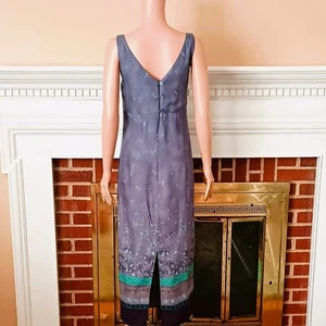 Vintage Gray Floral Maxi Dress 13/14 Especially Yours V Neck Button Back - Picture 1 of 6