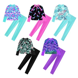 Kids Girls Swimsuit Workout Shirts With Pants Swimming Tracksuit Rash Guard - Picture 1 of 49