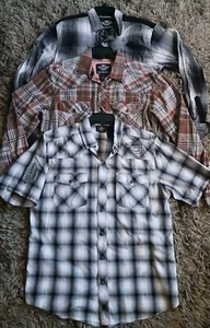 Lote De 3 Camisas Para Hombre L Harley Davidson Franela Sarga Cuadros 2 Botones 1 Presión - Imagen 1 de 17