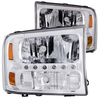 ANZO For 2000-2004 Ford Excursion Crystal Headlights Chrome W/ LED 1pc - Image 1 of 4