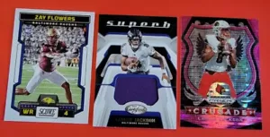LAMAR JACKSON GETRAGENE TRIKOTKARTE #114/299 & PRIZM + ZAY BLUMEN ROOKIE KARTE RABEN - Bild 1 von 8