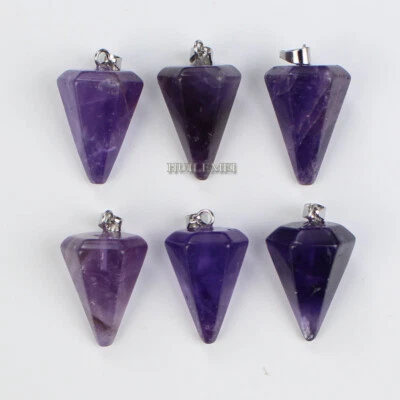 6pcs/lot Natural Amethyst Stone Gemstone Hexagonal Pyramid Pendulum Pendant Bead - Image 1 of 4