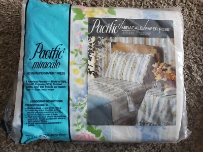 Ropa de cama Pacific Miracale doble hoja plana papel rosas floral TOTALMENTE NUEVA Foto 1 de 4