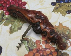 Large 7" Vintage Burl Wood Grape Vine Handle Corkscrew Wine Bottle Opener - Picture 1 of 8