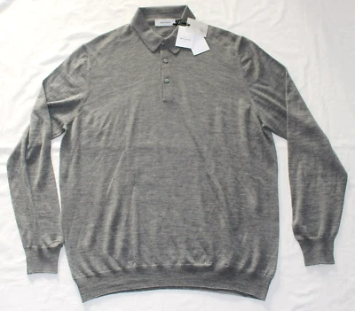 New GRAN SASSO Button Collar Polo Sweater Men's X-LARGE XL Gray EU 56 Wool SILK - Image 1 of 4