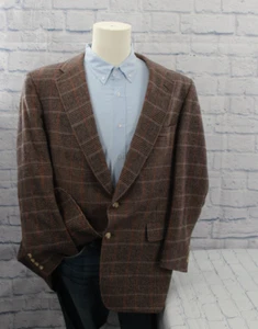 Austin Reed of Regent Street Wallachs Blazer Blue Tan Red Plaid Wool 2 Button 46 - Picture 1 of 13