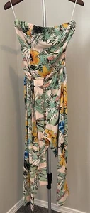 Mono Corto Sin Tirantes Multicolor Estampado Tropical Cinturón Resort Talla S Oso Dance - Imagen 1 de 20