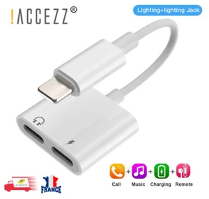 Adaptateur Convertisseur 2 en 1 Chargeur Écouteur Jack iPhone 8 X XS 11/ 12 13 - Imagen 1 de 5