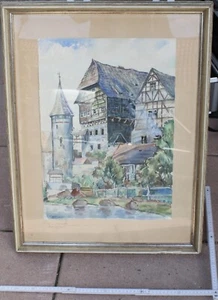 aquarell bild alt zollern schloss balingen gemälde signiert top vintage deko - Picture 1 of 17