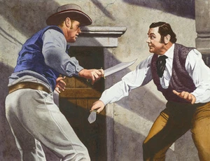 THE ALAMO BOWIE DUEL ART PRINT THE LAST COMMAND ERNEST BORGNINE STERLING HAYDEN - Picture 1 of 1