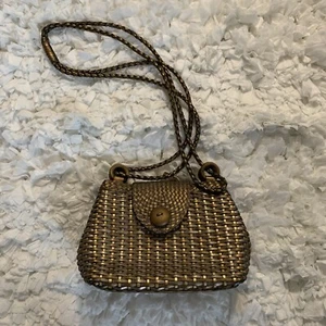 CEM Woven Leather Intrecciato Nodini Crossbody Bag Purse Gold Metallic - Picture 1 of 12