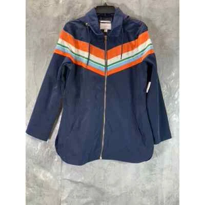 Charter Club Women's Blue Combo Striped Full-Zip Water Resistant Coat SZ M - Image 1 of 4