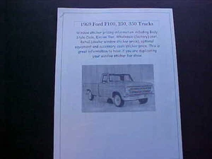 1969 Ford F-Series dealer cost/window list sticker price for truck + options '69 - Picture 1 of 1