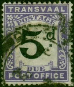 Transvaal 1907 5d Black & Violet SGD5 Fine Used (2) - Bild 1 von 1