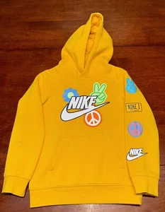 Nike Bright Yellow Hooded Sweatshirt Front Pocket Youth Unisex Size S 4/5 Hippie - Picture 1 of 8