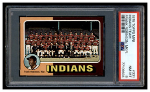 77109834 1975 Topps Mini #331 Indians Team Frank Robinson Manager PSA 8 NM-MT