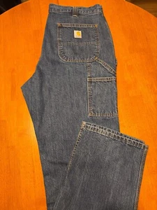 Carhartt Blue Jeans Mens Size 38x34 Loose Fit Carpenter Work Pants Denim - Picture 1 of 6