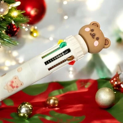 10 Colors Ballpoint Pen Cartoon Teddy Bear 0.5mm Colorful Ink Silicone Stocking - Image 1 of 4