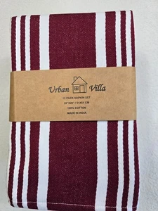 Urban Villa Confezione 12 Tovaglioli 20"x20" Cotone Rigato Borgogna - Foto 1 di 1