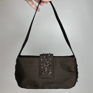 Vintage Y2K Ann Taylor Braun Pailletten Baguette Schultertasche Carrie Bradshaw - Bild 1 von 19