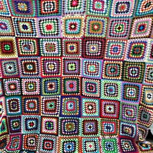 Handmade Granny Square Queen Blanket Multi-Color Crochet Throw 97" X 107" Afghan - Picture 1 of 6