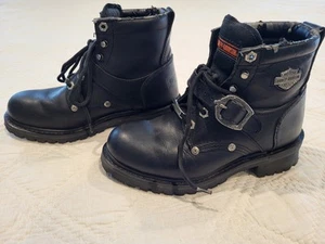 Harley Davidson 81024 Lace Up Black Motorcycle Boots Women's Size 8 - Picture 1 of 16