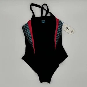 Arena W Threefold V Back One Piece R Black Anguria Swimsuit Women's UK 36 - Picture 1 of 3