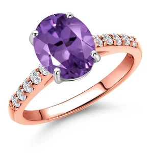 1.80 Ct Amethyst G/H Lab Grown Diamond 10K Rose and White Gold Engagement Ring - Picture 1 of 36