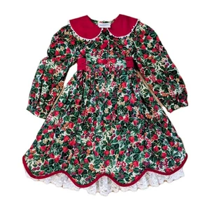 Vintage Lagenlook Samt Spitze Mädchen Größe 5 Kleid Erdbeere Urlaub Weihnachten USA - Bild 1 von 16