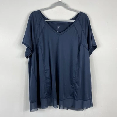 Livi Active Lane Bryant Plus Size 22 24 Mesh Hem V-Neck Top Navy Blue - Image 1 of 4
