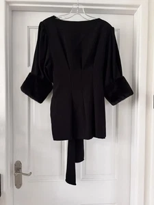 ZARA .. Black Special Occasion Top with Faux Fur Sleeve Cuff Size S - Picture 1 of 7