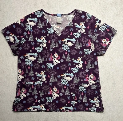 Disney Scrub Top Purple FROZEN-OLAF "Chill Out" Size Large - Image 1 of 4