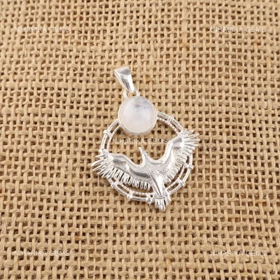 925 Argento Sterling Rotondo Pietra Lunare Arcobaleno Gemma Wife Compleanno Boho - Immagine 1 di 4