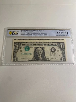 1988 1$ Bill Inverted Overprint Error Kansas City 53 PPQ - Image 1 of 2