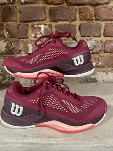 WOMEN'S WILSON BEET RED/WHITE TROPICAL PEACH RUSH PRO 4.0 TENNIS SHOES SIZE 7.5 - Picture 1 of 5