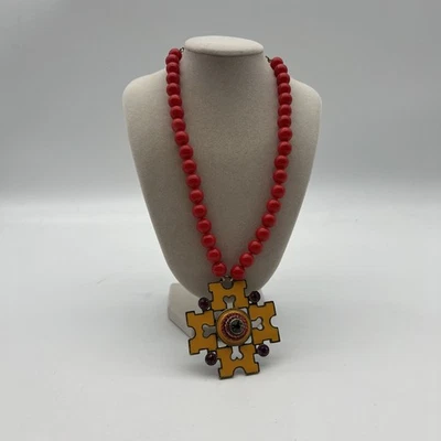 Collar Cruz Maltesa Heidi Daus Naranja Amarillo Rojo Cuentas Esmaltado Foto 1 de 4