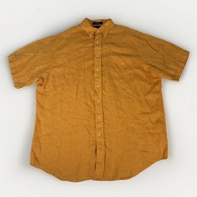 Camisa Para Hombres Lino Manga Corta Abotonada Naranja Grande Vacaciones Lujo Clásica Foto 1 de 4
