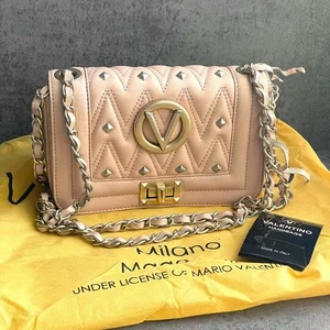 Valentino Handbags Quilted Studded Shoulder Bag Chain Strap Blush Leather Italy - Picture 1 of 14