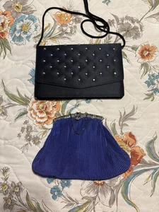 Two Vintage Handbags, Clutch, Blue, Black - Picture 1 of 11