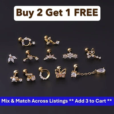 Yellow Gold-plated Cubic Zirconia Ear Stud ** 12 Styles ** Buy 2 Get 1  FREE ** - Image 1 of 4
