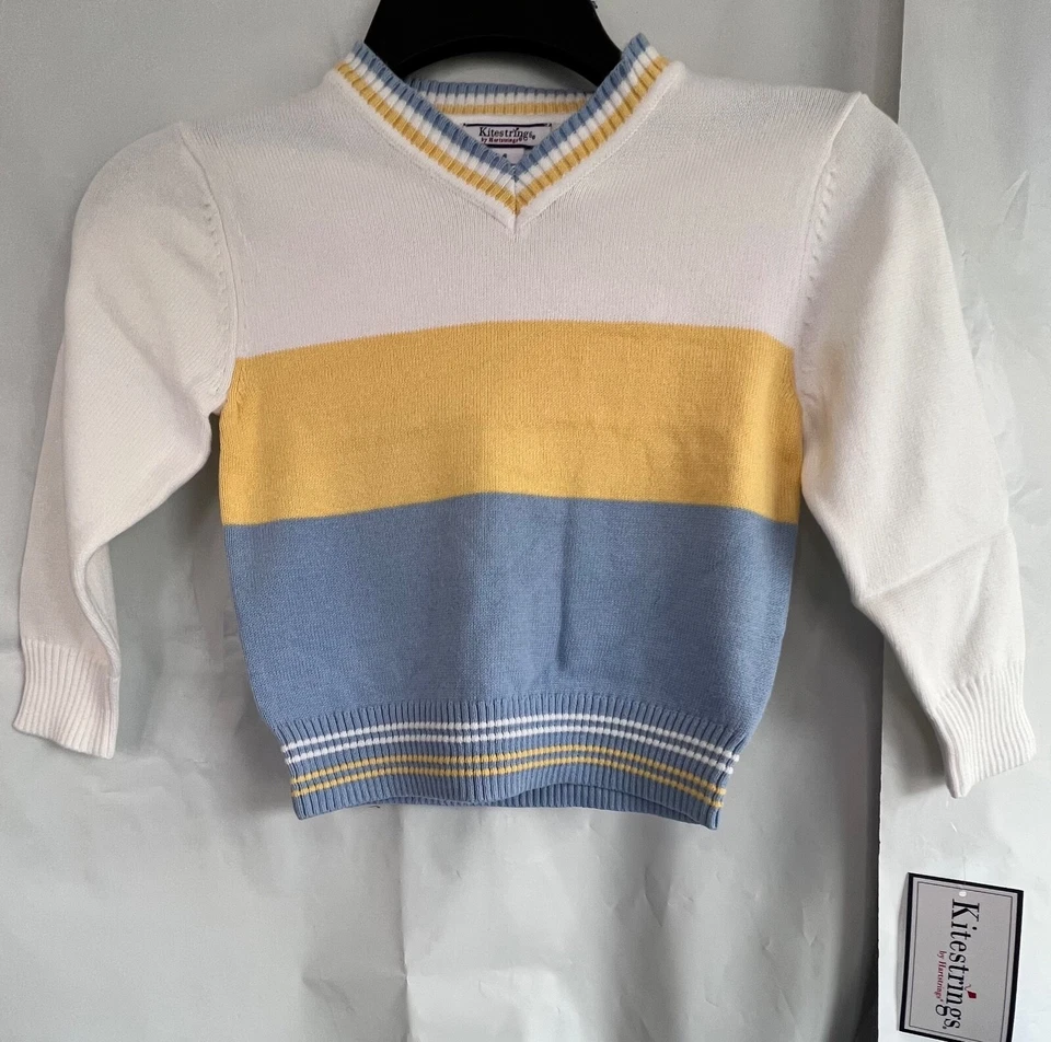 Pullover Ktestrings R1741S de algodón con cuello en V para niños, blanco, 4 Foto 1 de 2