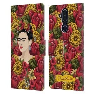 OFFICIAL FRIDA KAHLO RED FLORALS LEATHER BOOK CASE FOR MICROSOFT NOKIA PHONES - Picture 1 of 16
