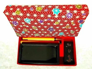 🈹Japanese Shodo,Mini Calligraphy InkStone Sumi Set Art Brocade Upholstered Case - Picture 1 of 3