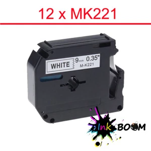 12PK Label Black On White Compatible with Brother MK221 9mm x 8m P-Touch Tape - Picture 1 of 1