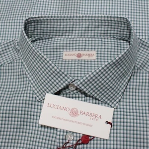 Luciano Barbera NWT Casual Button Down Shirt Size XL in Green Check 100% Cotton - Picture 1 of 11