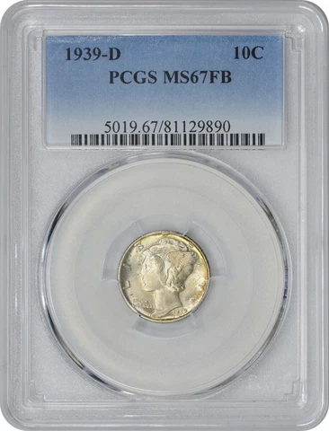 1939-D Mercury Silver Dime MS67FB PCGS Cover