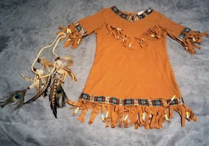Indianer Stil Kleid Kostüm / Halskette M/L 8-10 Halloween Wilder Westen - Bild 1 von 14