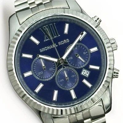 MICHAEL KORS Lexington MK8280 Chronograph 45 mm Navy Dial Silver Tone Wristwatch - Image 1 of 4